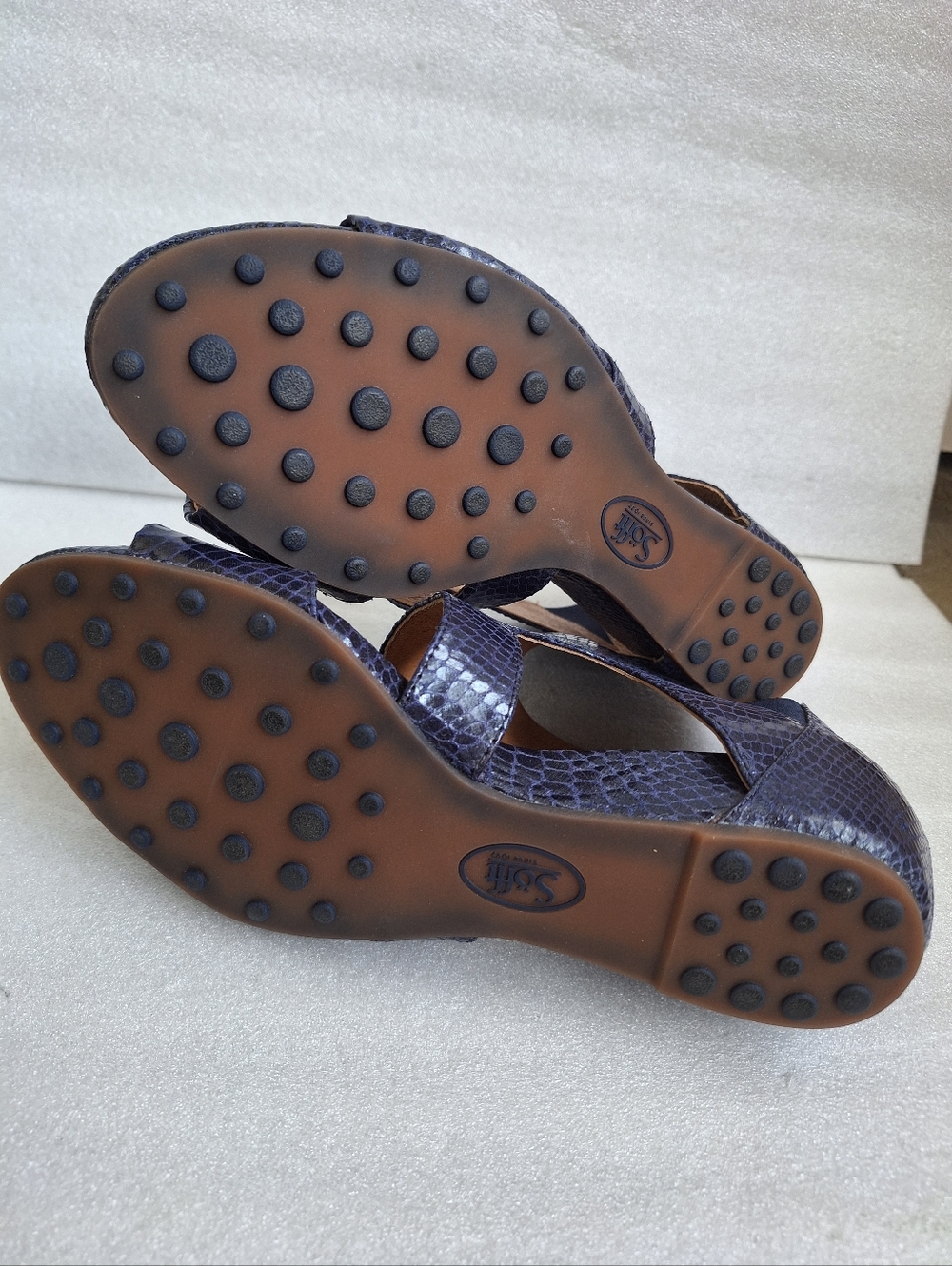 NWOB Sofft Navy Blue Snakeskin Print Back Zip Sandals 8.5M 1096463 - Picture 8 of 10